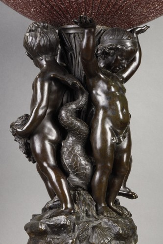 Egyptian porphyry and bronze cup with cherubs - 