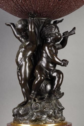 19th century - Egyptian porphyry and bronze cup with cherubs