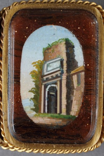 Bracelet or, micro-mosaiques et demi-perles. Début du XIXe siècle - Bijouterie, Joaillerie Style Empire