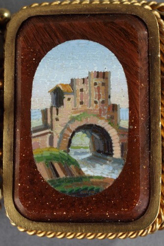 XIXe siècle - Bracelet or, micro-mosaiques et demi-perles. Début du XIXe siècle