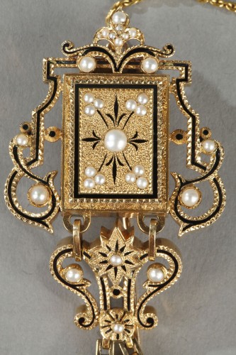 Châtelaine en or, émail et montre de la seconde partie du XIXe siècle - Bijouterie, Joaillerie Style 