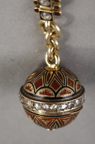 Montre de col en or 18 carats, diamants et émail signée "Retouret Genève" - Bijouterie, Joaillerie Style 