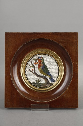Micromosaique oiseau et cerises, 18e siècle - Objets de Vitrine Style Directoire