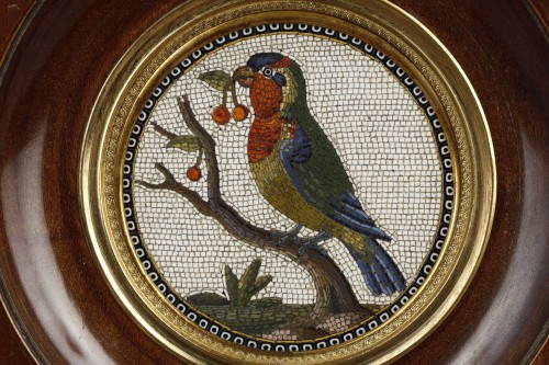 Objets de Vitrine Miniatures - Micromosaique oiseau et cerises, 18e siècle
