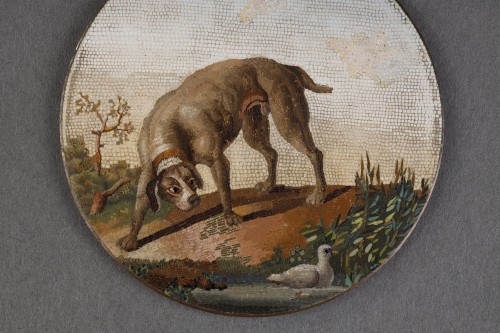 XIXe siècle - Micromosaique représentant un chien et canard d'après Gioacchino Barberi