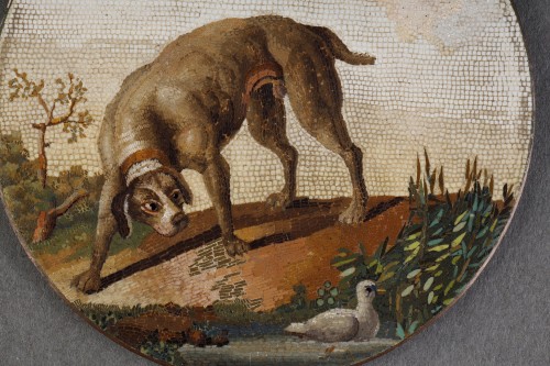 Micromosaique représentant un chien et canard d'après Gioacchino Barberi - Empire