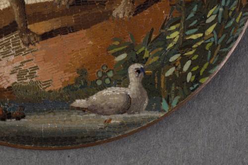 Antiquités - Micromosaique représentant un chien et canard d'après Gioacchino Barberi