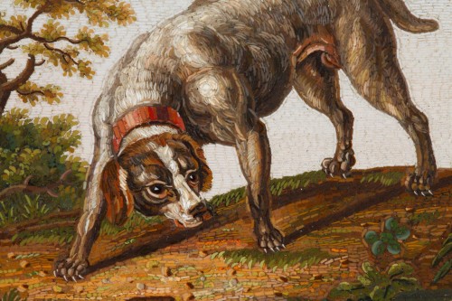 Objects of Vertu  - Early 19th Century Micromosaic Dog chasing a duck After GIOACCHINO BARBERI