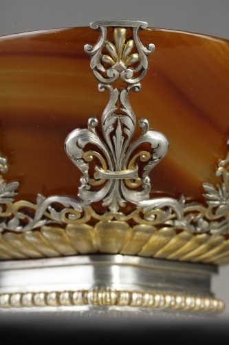 Antiquités - Coupe agate argent, attibuée à Emile Froment-Meurice