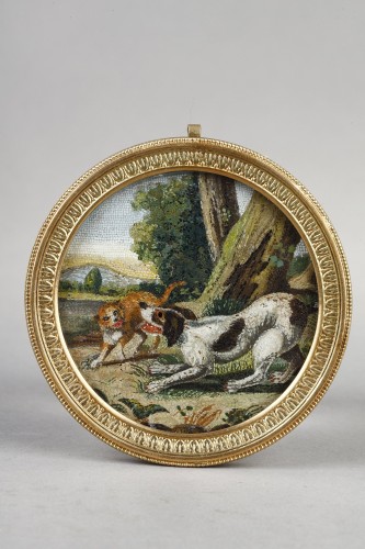 Une micromosaique chien et chat, Italie début du XIXe siècle - Objets de Vitrine Style Empire