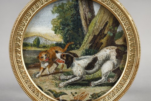 Une micromosaique chien et chat, Italie début du XIXe siècle - Ouaiss Antiquités
