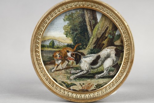 Une micromosaique chien et chat, Italie début du XIXe siècle - Empire