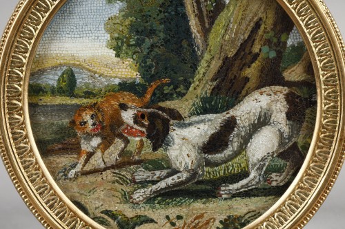 Empire - Une micromosaique chien et chat, Italie début du XIXe siècle