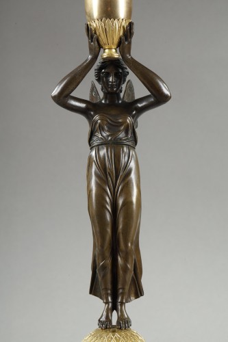 Empire - A pair of large candelabra featuring winged female figures, early 19th cent