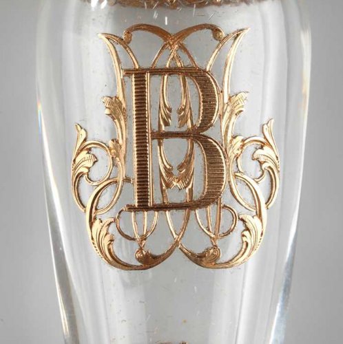 XIXe siècle - Flacon à parfum en cristal, or et perles
