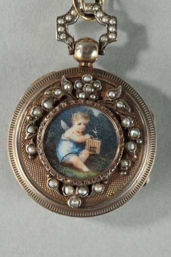 Chatelaine en argent, perles et miniature XIXe siècle - Ouaiss Antiquités