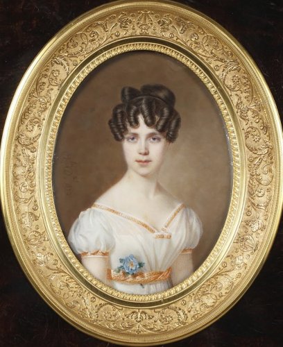 Grande miniature signée Amélie Daubigny - Objets de Vitrine Style Restauration - Charles X