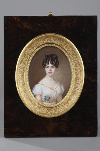 XIXe siècle - Grande miniature signée Amélie Daubigny