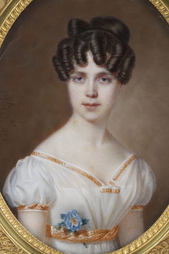 Grande miniature signée Amélie Daubigny - Restauration - Charles X