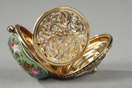 Antiquités - Vinaigrette in gold and enamel with precious stone Mid 19th century