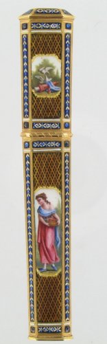 Objects of Vertu  - Gold and enamel needle case, Late 18th centur Swiss work