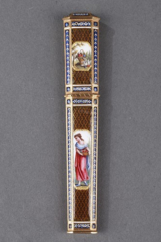 Gold and enamel needle case, Late 18th centur Swiss work - 