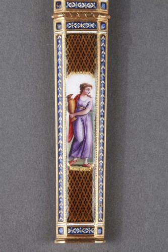 Gold and enamel needle case, Late 18th centur Swiss work - 