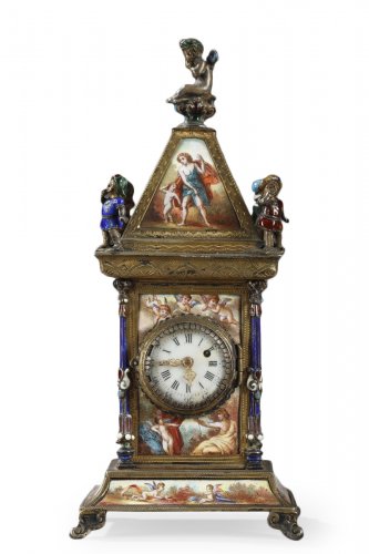 Austrian and enamel silver clock