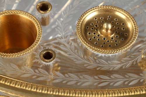 Antiquités - Encrier en cristal et bronze doré, époque Charles X circa 1815-1820