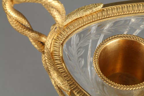 Antiquités - Encrier en cristal et bronze doré, époque Charles X circa 1815-1820