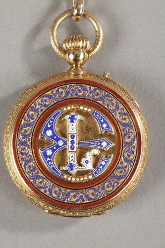 Bijouterie, Joaillerie  - Chatelaine en or et émail signée Modeste Anquetin