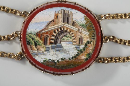 Bijouterie, Joaillerie Pendentif, Collier - Collier en or et micro-mosaiques, première moitié du XIXe siècle