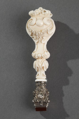 Sceau en argent, ivoire de Dieppe et agate XIXe siècle - Ouaiss Antiquités