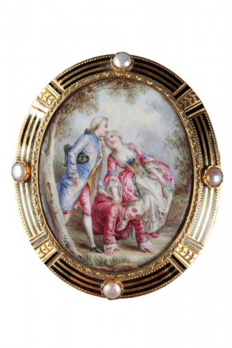 Broche en émail, or, perles et nacre XIXe siècle