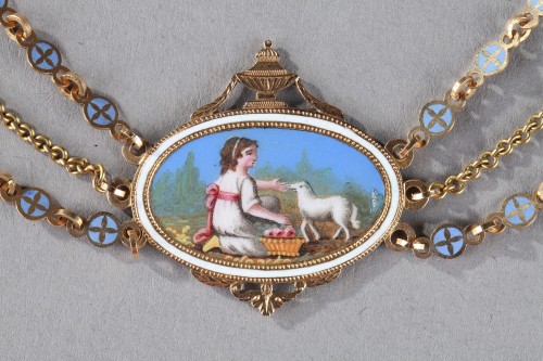 Bijouterie, Joaillerie Pendentif, Collier - Collier "en esclavage" or et émail, fin du XVIIIe début du XIXe siècle