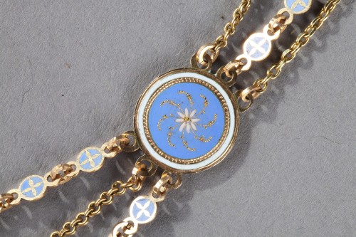 18th century - Chain Link Necklace with Gold and Enamel Plates 