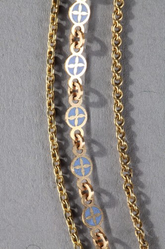 Chain Link Necklace with Gold and Enamel Plates  - Directoire