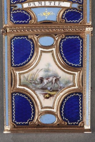 Antiquités - Etui à tablettes en or, émail et ivoire, Suisse XVIIIe siècle