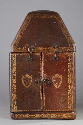 Pendulette en argent et onyx dans son étui de cuir - Horlogerie Style Napoléon III