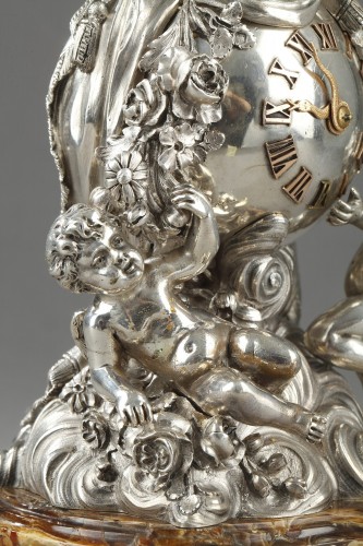 Pendulette en argent et onyx dans son étui de cuir - Napoléon III