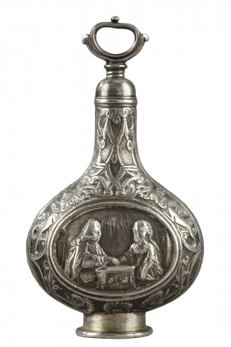 A Silver Scent Bottle in the Shape of a Pilgrim Flask. German 18th century.