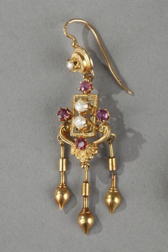 Demi-parure in gold, pearls and gems stones Napoleon III - Antique Jewellery Style Napoléon III