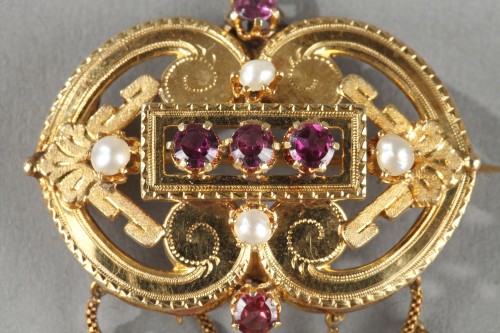Parure d'époque Napoléon III en or, perles, pierres fines - Napoléon III