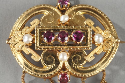 Parure d'époque Napoléon III en or, perles, pierres fines - Napoléon III