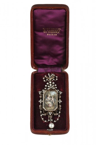 Pendentif en vermeil, argent, perles et miniature sur ivoire Napoleon III