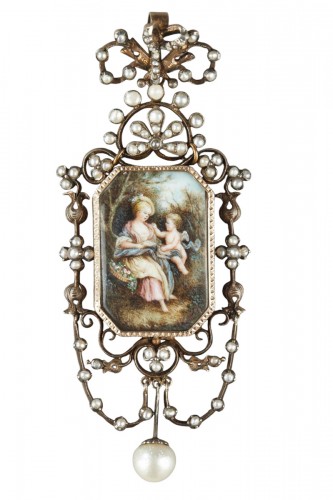 Vermeil and silver pendant  with a miniature on ivory Napoleon III