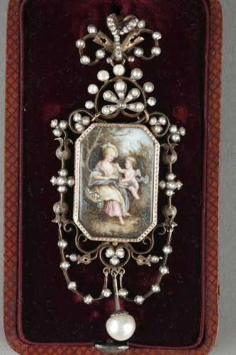 19th century - Vermeil and silver pendant  with a miniature on ivory Napoleon III