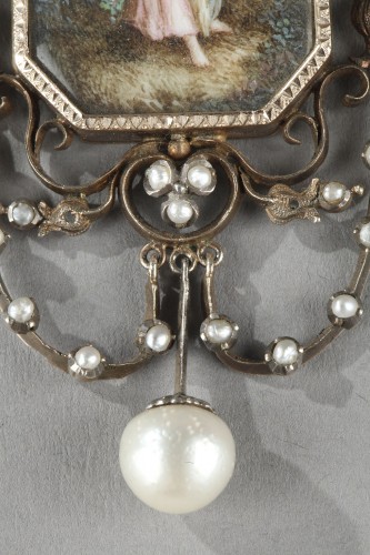 Pendentif en vermeil, argent, perles et miniature sur ivoire Napoleon III - Napoléon III