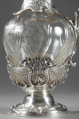 XIXe siècle - Ernie - Aiguière ou carafe en argent et cristal Circa 1880-1890