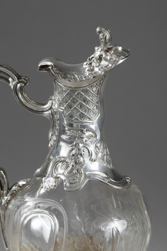 Antiquités - Ernie - Aiguière ou carafe en argent et cristal Circa 1880-1890